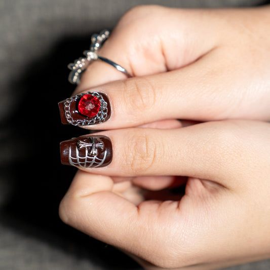 Renovanails Crimson Web Mystique–Red & Black Press-On Nails-2