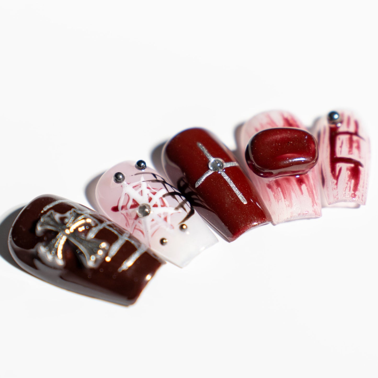 Renovanails Crimson Web Mystique–Red & Black Press-On Nails-3