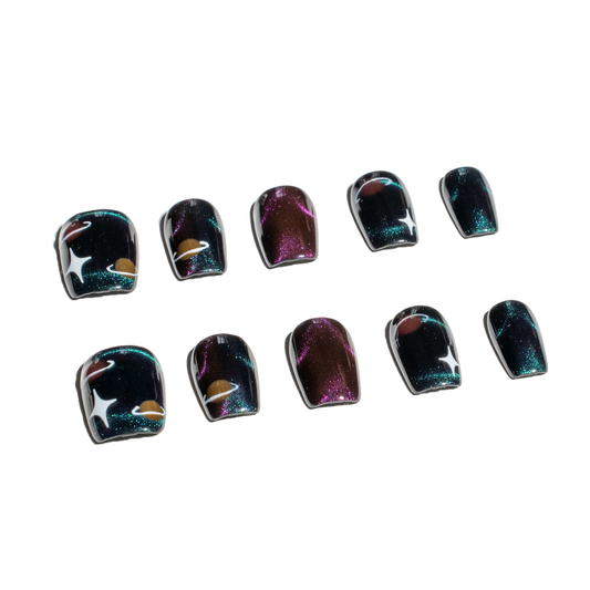 Celestial VeilRenovanails Celestial Veil–Black & Silver Press-On Nails-1