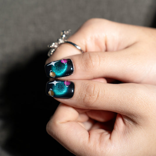 Celestial VeilRenovanails Celestial Veil–Black & Silver Press-On Nails-2