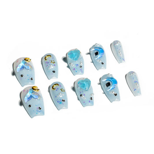 Renovanails Lunar Cetacea-Blue Shimmer Press On Nails-1