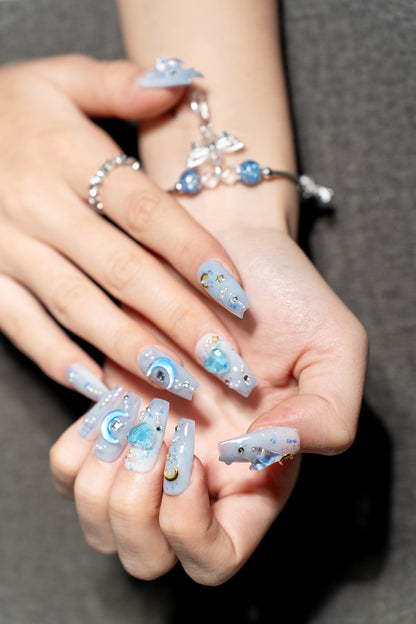Renovanails Lunar Cetacea-Blue Shimmer Press On Nails-3